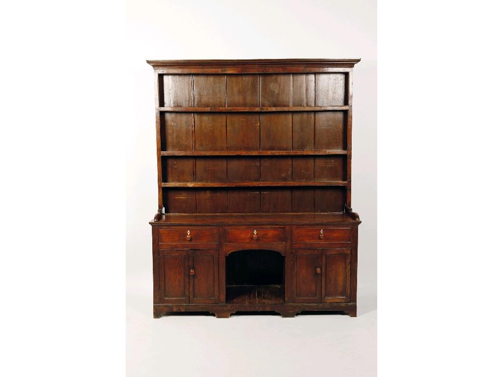 Appraisal: A GEORGE III ELM AN OAK WELSH DRESSER the raised