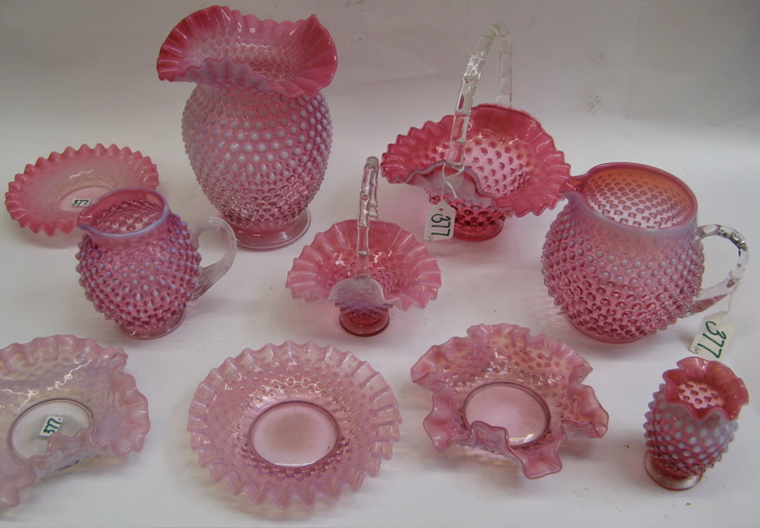 Appraisal: TEN PIECES OPALESCENT ROSE HOBNAIL ART GLASS in rose shading