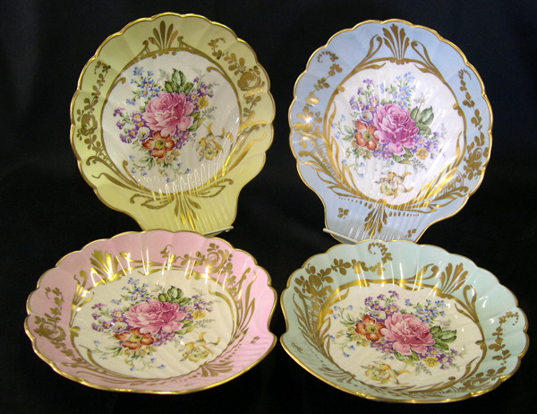 Appraisal: Set of Four Parcel-Gilt and Floral-Polychromed Serving Bowls of shell