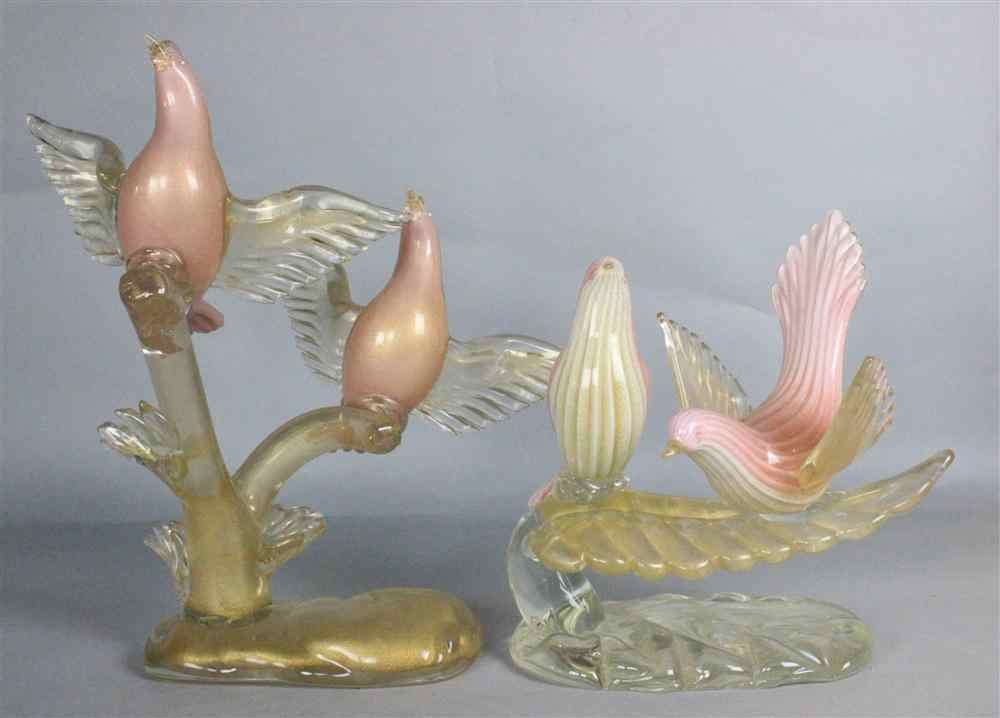 Appraisal: PAIR OF PINK MURANO TYPE GLASS BIRDS together with a