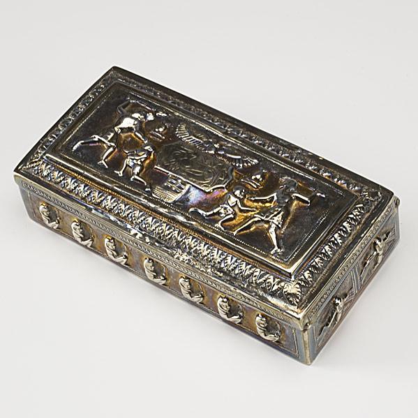 Appraisal: EGYPTIAN REVIVAL SILVER CIGARETTE BOX silver th c x OT