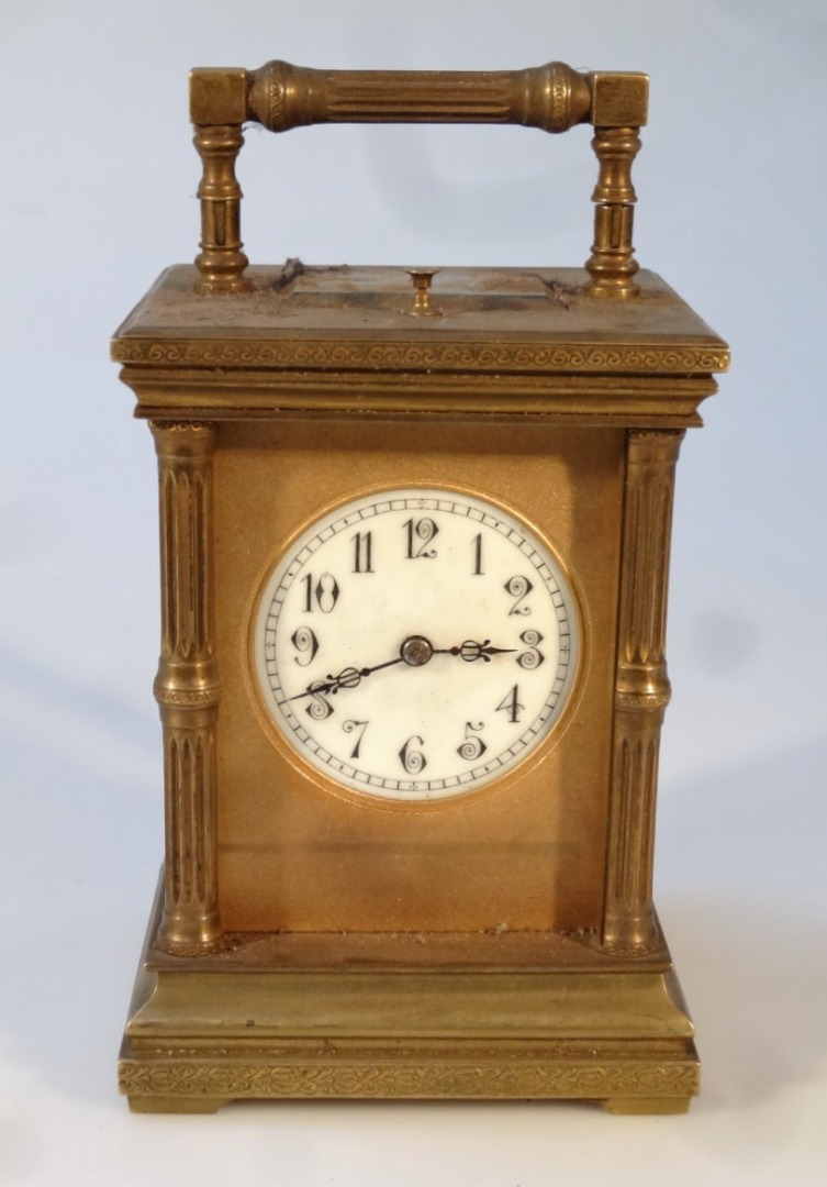 Appraisal: A late thC early thC brass carriage set clock of