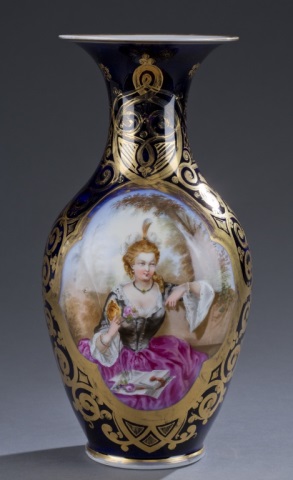 Appraisal: Royal Vienna Porcelain Portrait Vase Cobalt body with floral and