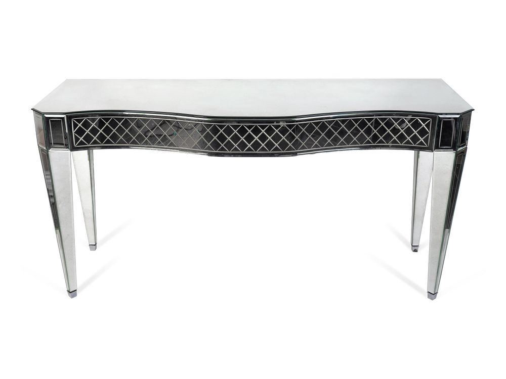 Appraisal: A Contemporary Etched Glass Console Table Height x width x