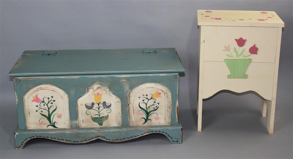 Appraisal: TWO PAINTED FURNITURE ITEMS INCLUDING A BLANKET CHEST AND BEDSIDE