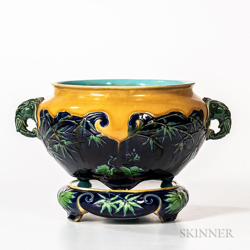 Appraisal: Mintons Majolica Japonesque-style Jardiniere and Stand Mintons Majolica Japonesque-style Jardiniere