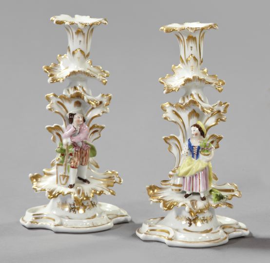 Appraisal: Pair of White and Gold Paris Porcelain Candlesticks third quarter