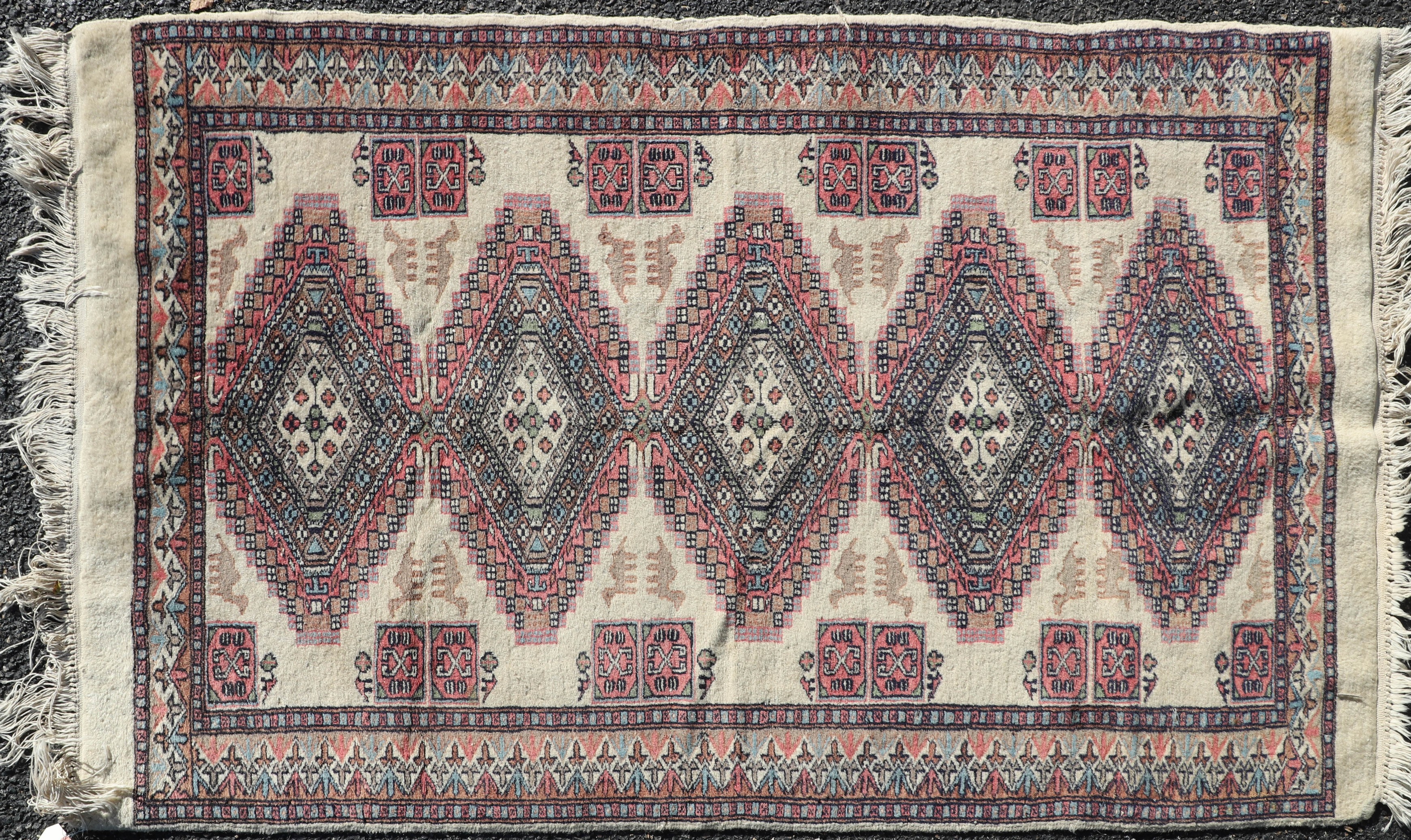 Appraisal: ' X ' Pakistani Bokara Rug wear stains moth damage