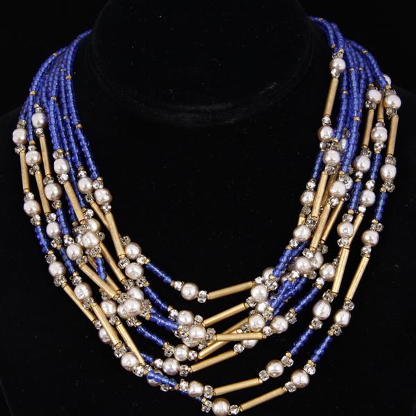 Appraisal: Miriam Haskell Multi-strand Faux Pearl Blue Gold Beaded Necklace