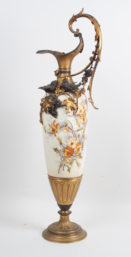 Appraisal: Royal Bonn gilt-metal-mounted earthenware ewer late th century floral painted