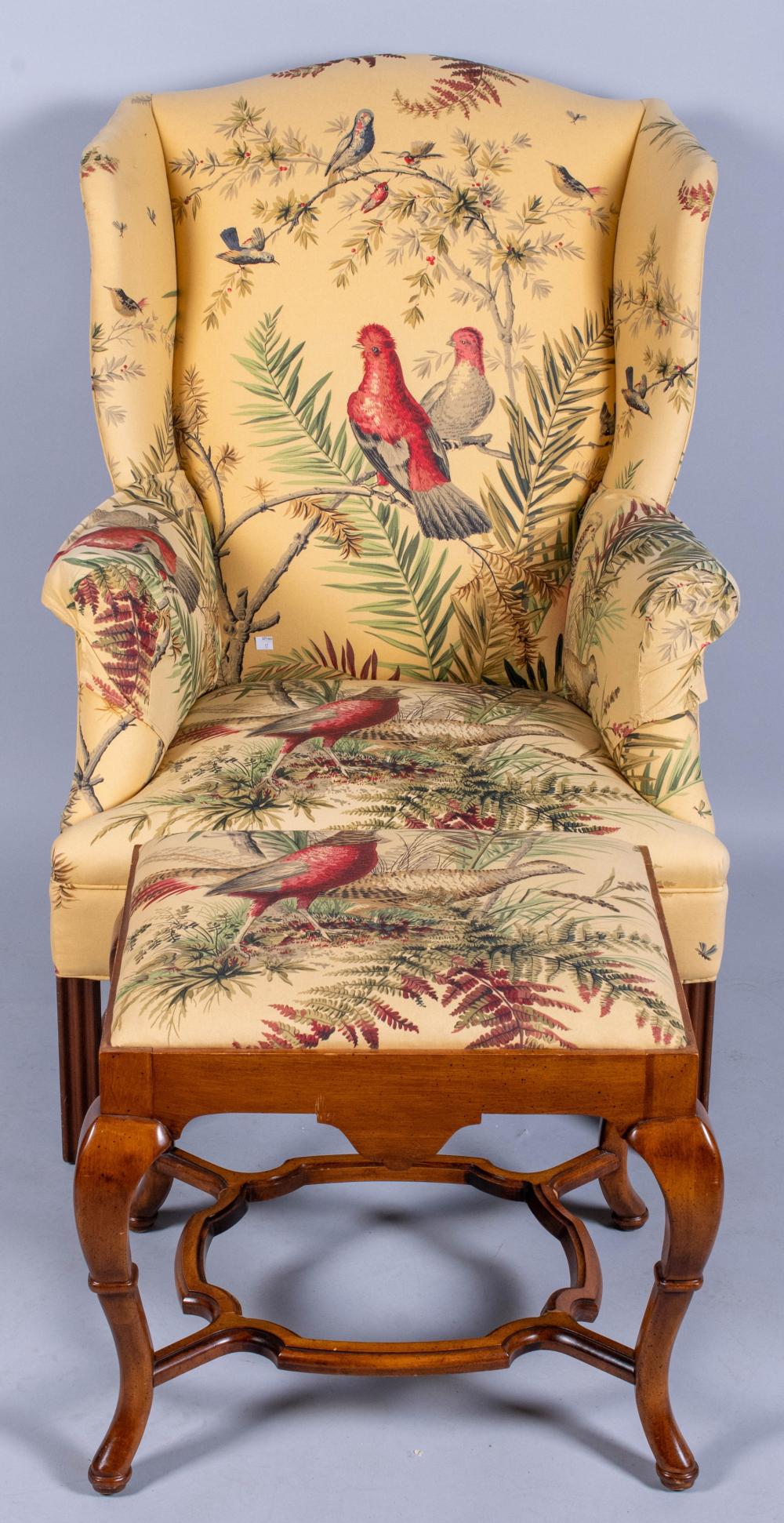 Appraisal: GEORGE III STYLE MAHOGANY WING ARMCHAIR AND MATCHED BENCH the