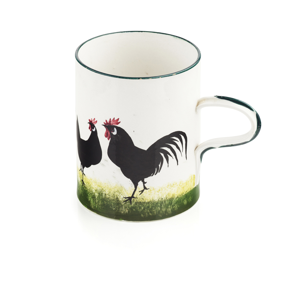 Appraisal: WEMYSS WARE 'BLACK COCKERELS HENS' TANKARD CIRCA with impressed marks