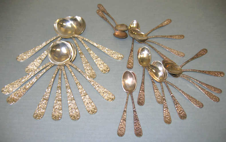 Appraisal: STIEFF STERLING SILVER STIEFF ROSE SPOONS Twelve cream-soup and eighteen