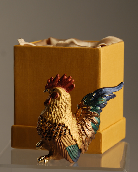 Appraisal: An Enameled and Jeweled Rooster Gift Box in fitted presentation