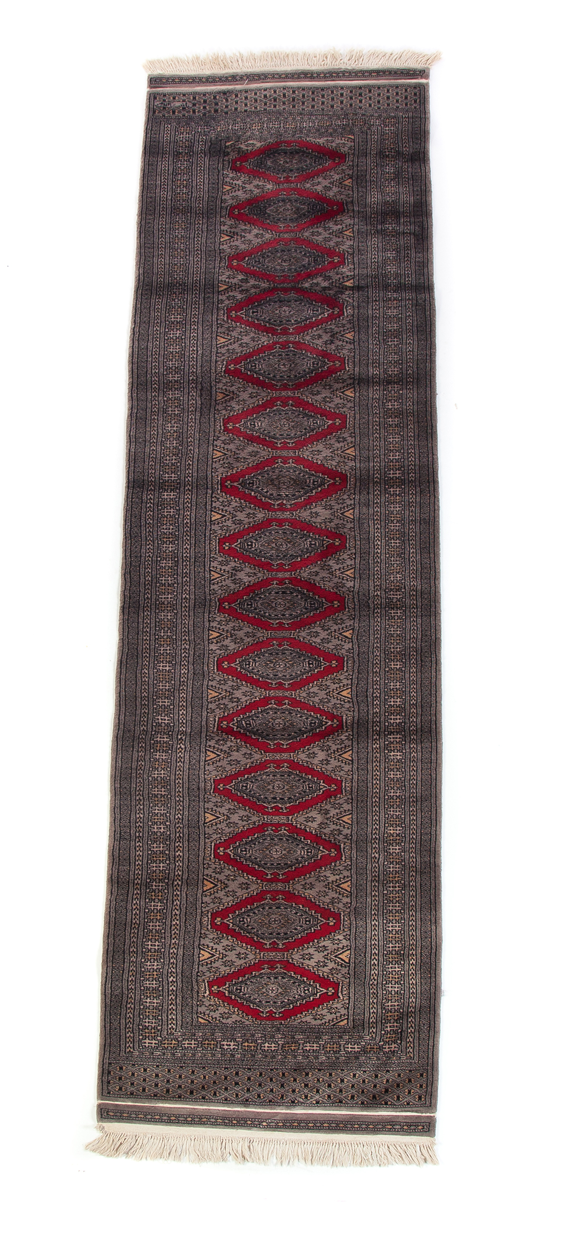 Appraisal: BOKHARA ORIENTAL RUNNER Twentieth century Slate-colored field and geometric patterns