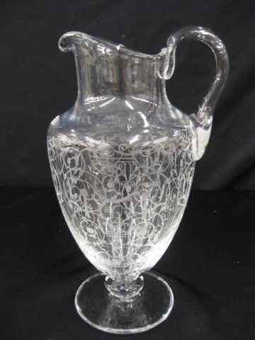 Appraisal: Baccarat Crystal Pitcher fancy engraved design '' signed excellent