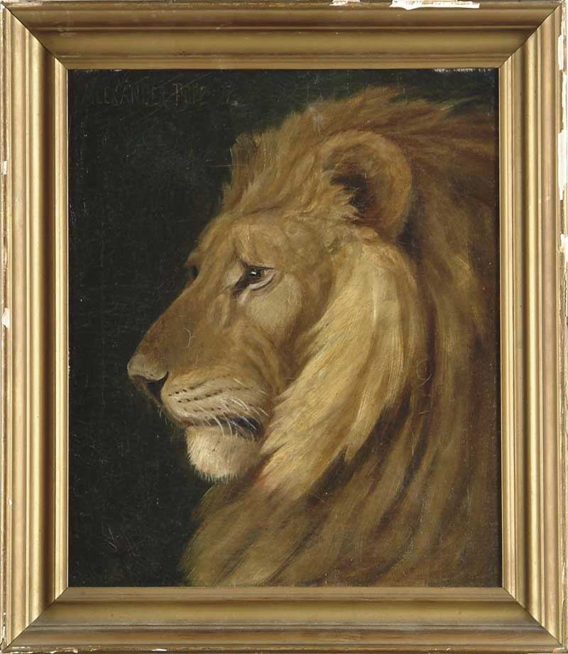 Appraisal: ALEXANDER POPE American - PORTRAIT OF A LION Oil on