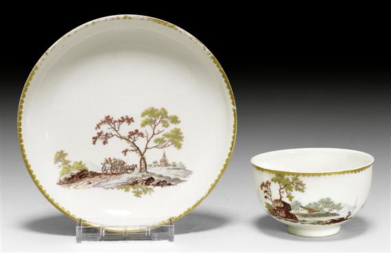 Appraisal: SET OF FIVE CUPS AND SAUCERS WITH LANDSCAPE PAINTINGS ZURICH