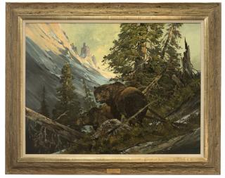 Appraisal: Werner Plangg ''Rambling Along'' grizzly bears in a mountain landscape