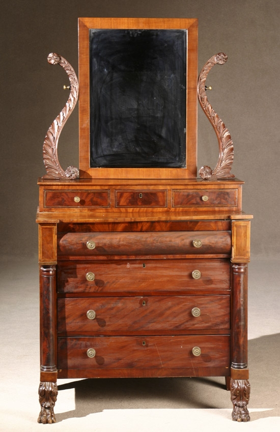 Appraisal: Classical Brass Inlaid Mahogany Gentleman's Dressing Bureau Boston Area Circa