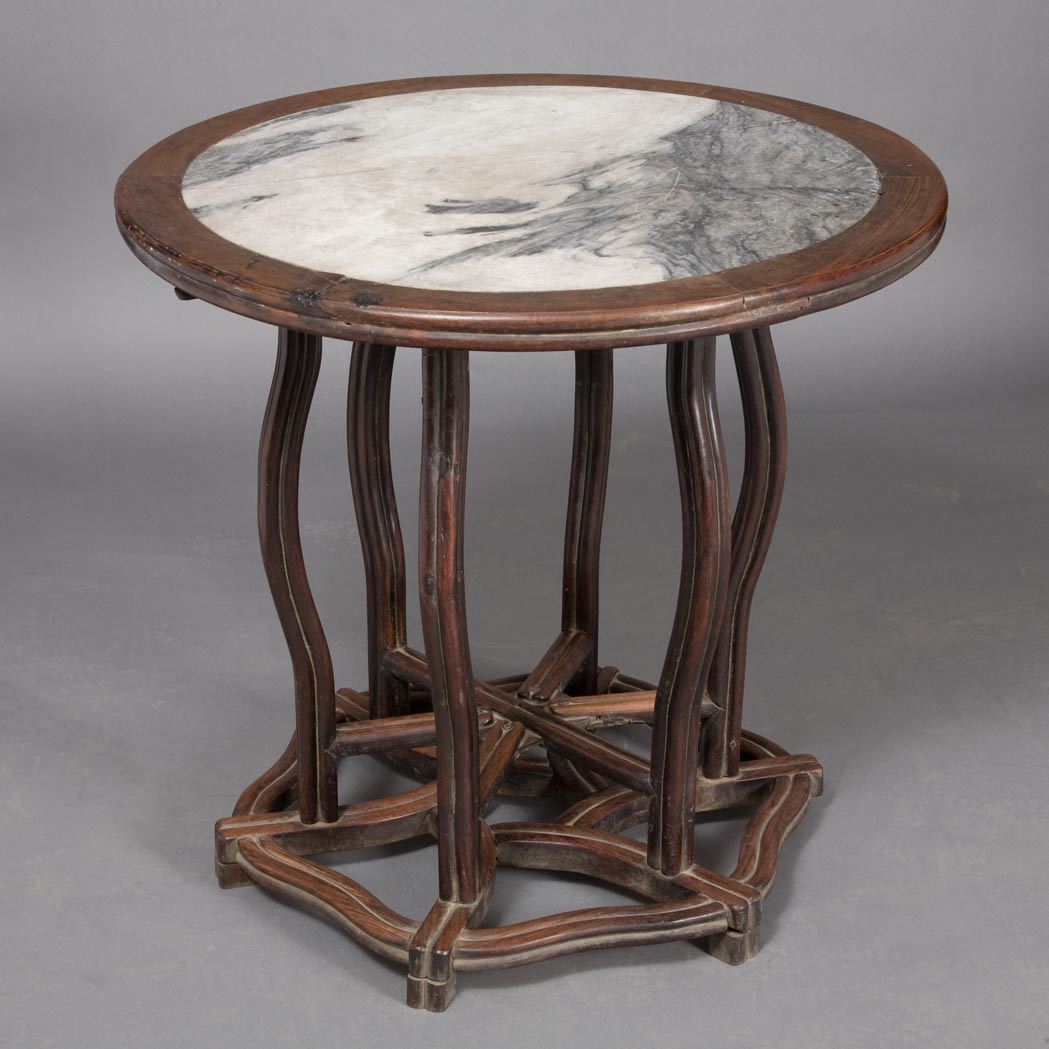 Appraisal: Chinese Marble Inlaid Hardwood Table Early th century Of circular