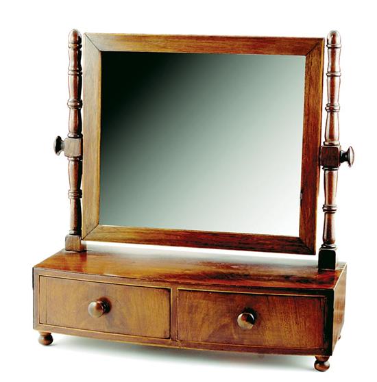 Appraisal: Mahogany bowfront shaving mirror English or American th century rectangular