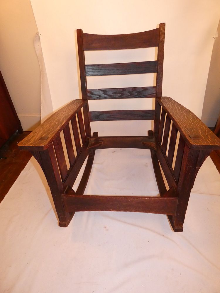 Appraisal: L JG STICKLEY OAK ROCKER Antique oak Arts and Crafts