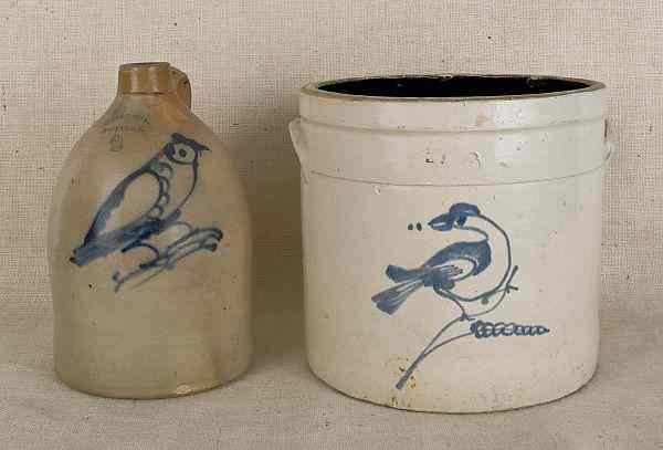 Appraisal: Two-gallon stoneware jug impressed West Troy Pottery with cobalt bird