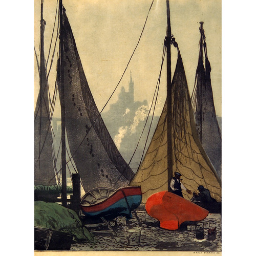 Appraisal: Hans Frank Austrian - Sailboats woodcut in colors x -