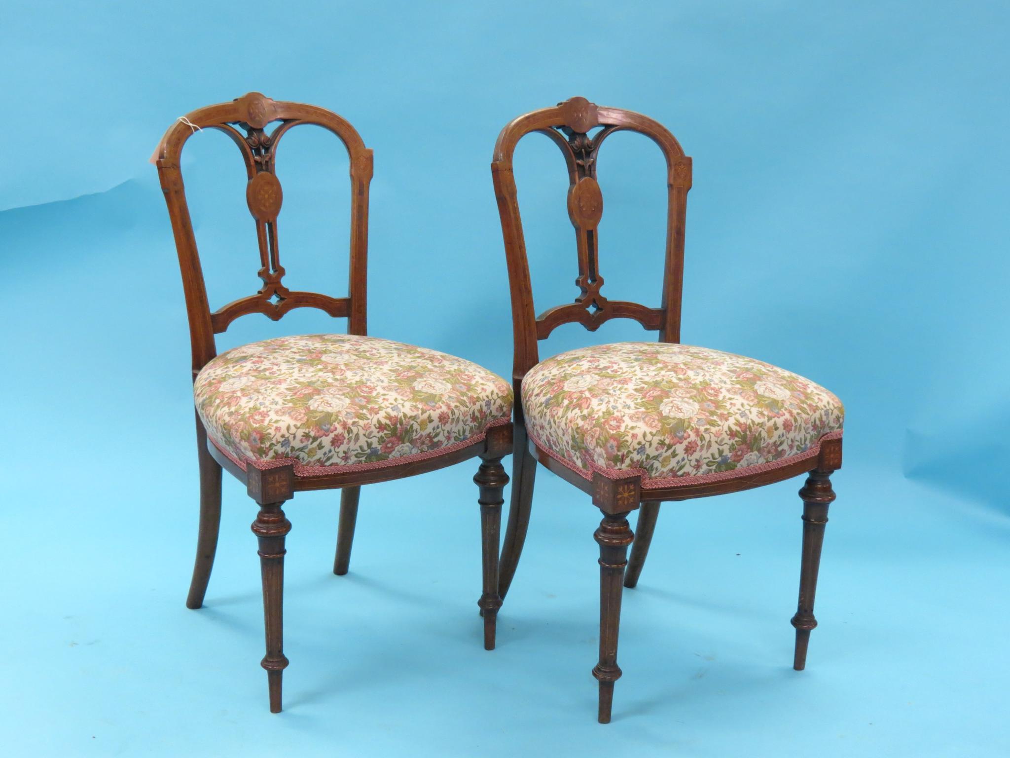 Appraisal: A pair of Victorian inlaid walnut drawing room single chairs