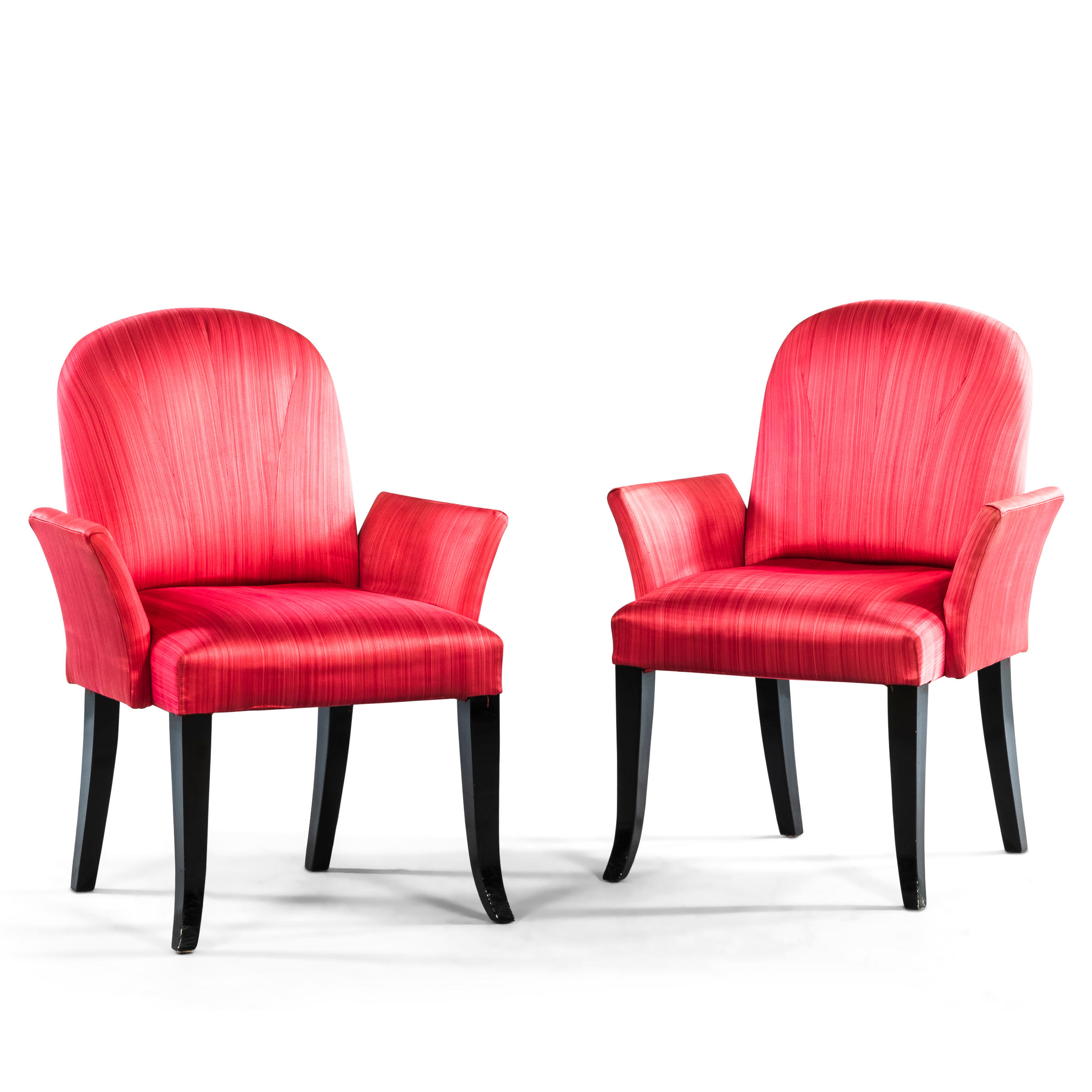 Appraisal: PAIR OF CASABIQUE MODERN UPHOLSTERED ARMCHAIRS with ebonized legs and