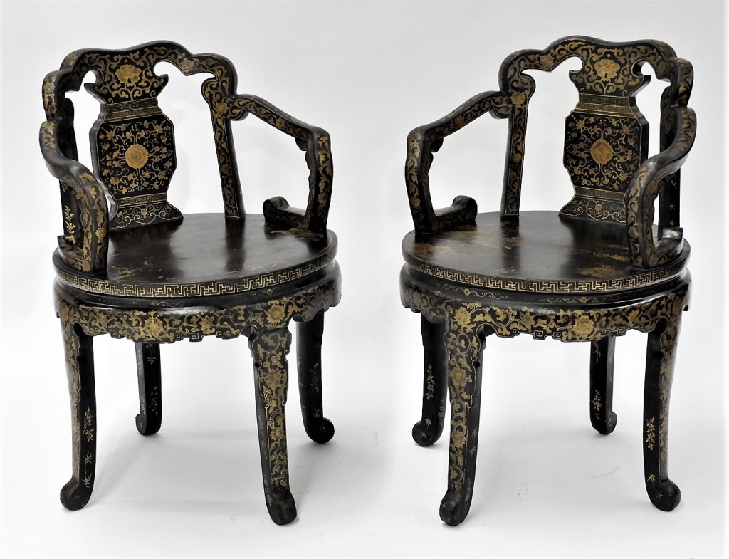 Appraisal: FINE PR C CHINESE EXPORT GILT LACQUER ARM CHAIRS China