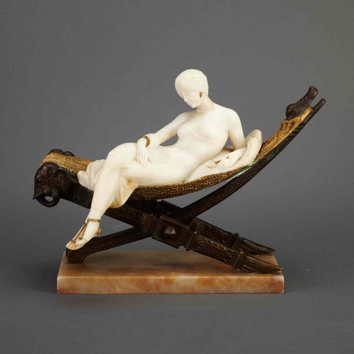 Appraisal: Emilio FIaschi Italian - RECLINING ODALISQUE carved alabaster and patinated