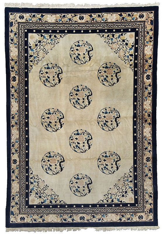 Appraisal: Chinese Carpet mid th century white field with ten flowering