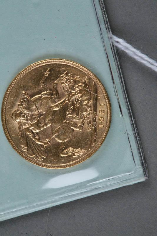 Appraisal: BRITISH GOLD SOVEREIGN George V on obverse St George and