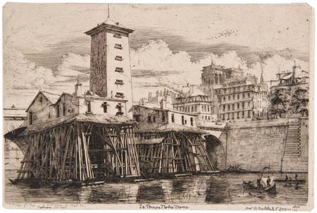 Appraisal: CHARLES MERYON La Pompe Notre-Dame Etching on tan chine-coll x