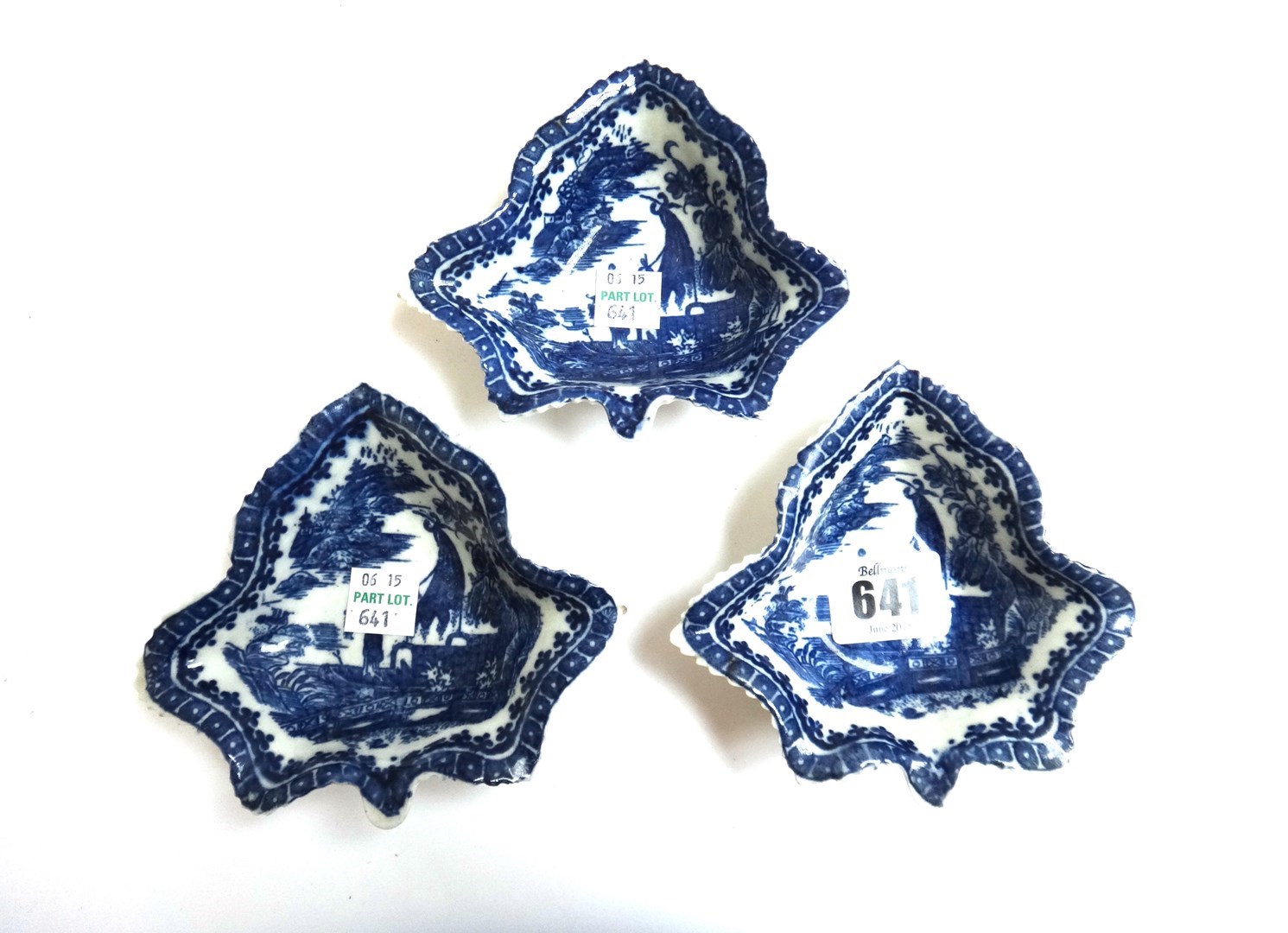 Appraisal: Four late th century blue and white Caughley porcelain leaf