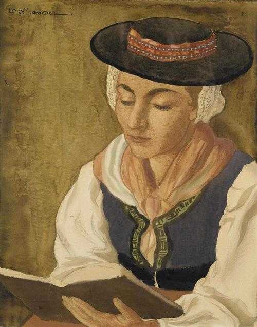 Appraisal: OLSOMMER CHARLES-CLOS Neuch tel - Sierre Woman wearing a hat