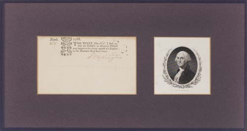 Appraisal: WASHINGTON GEORGE Partly-printed Document Signed G Washington a lottery ticket