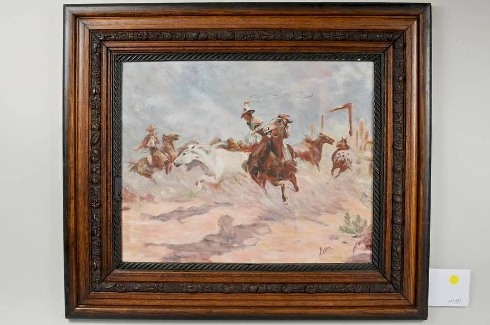 Appraisal: Western Illustration Rounding Up Horses O B Western illustration of