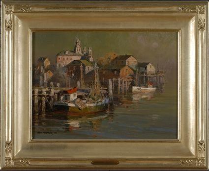 Appraisal: TOM NICHOLAS N A b MOONRISE GLOUCESTER Oil on panel