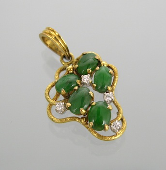 Appraisal: A Ladies' Jadeite and Diamond Pendant k yellow gold open-design