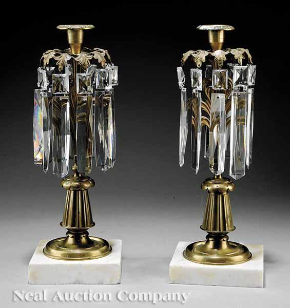 Appraisal: A Pair of American Brass Girandoles c with tapering fluted