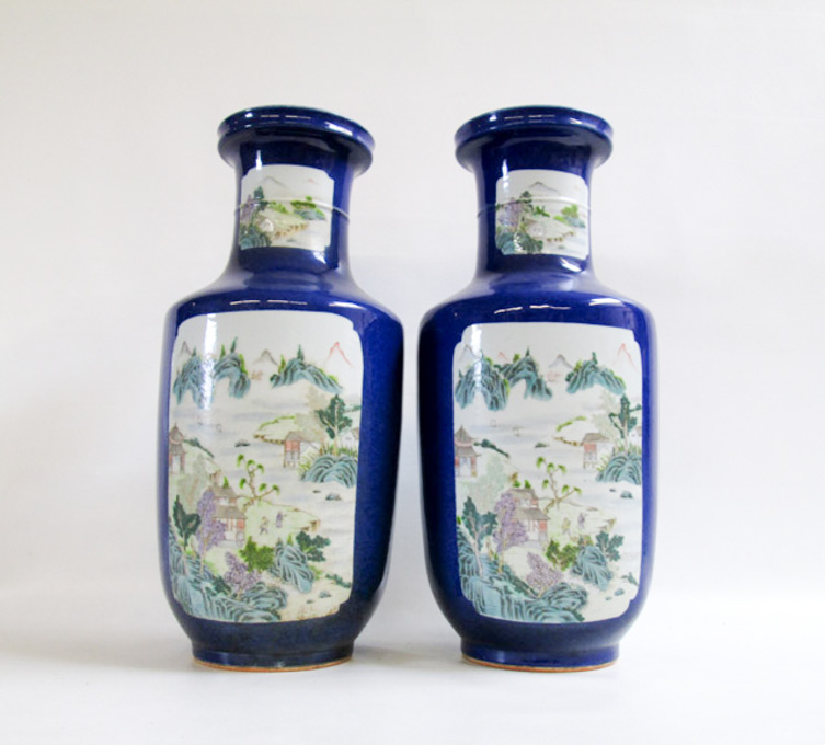 Appraisal: A LARGE PAIR OF CHINESE ENAMELED PORCELAIN VASES each featuring