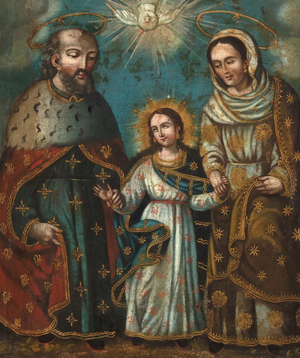 Appraisal: SPANISH COLONIAL ECUADOR THE YOUNG VIRGIN WITH ST JOACHIM AND