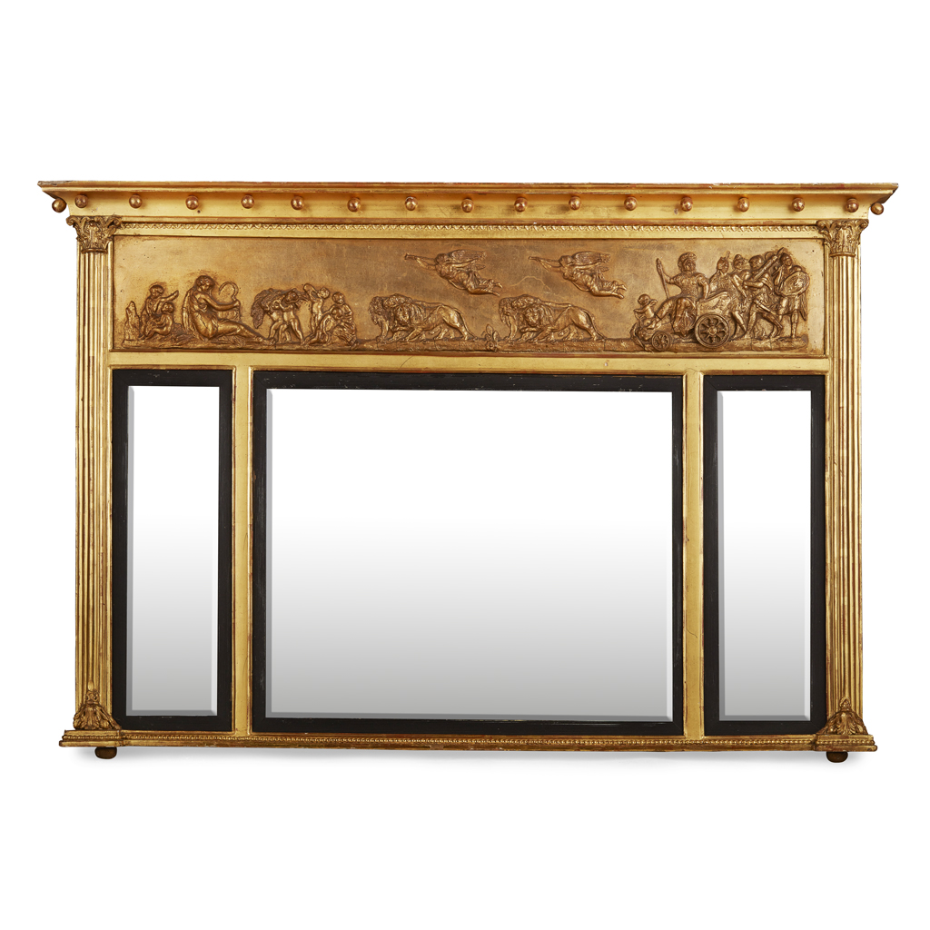 Appraisal: REGENCY GILTWOOD AND GESSO OVERMANTLE MIRROR TH CENTURY the inverted