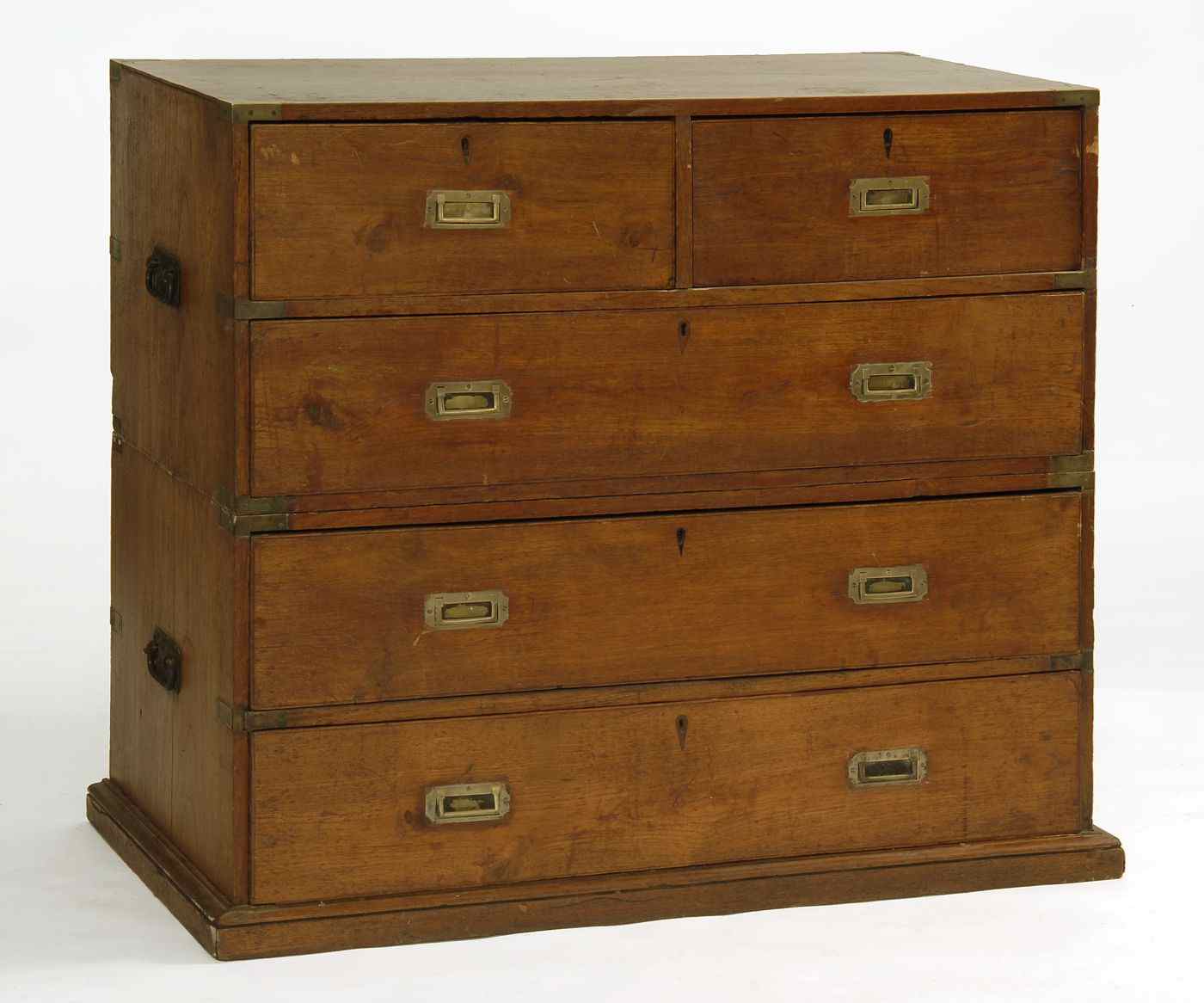 Appraisal: ENGLISH BRASS-BOUND FOUR-DRAWER CAMPAIGN CHEST th CenturyWith inset brass handles