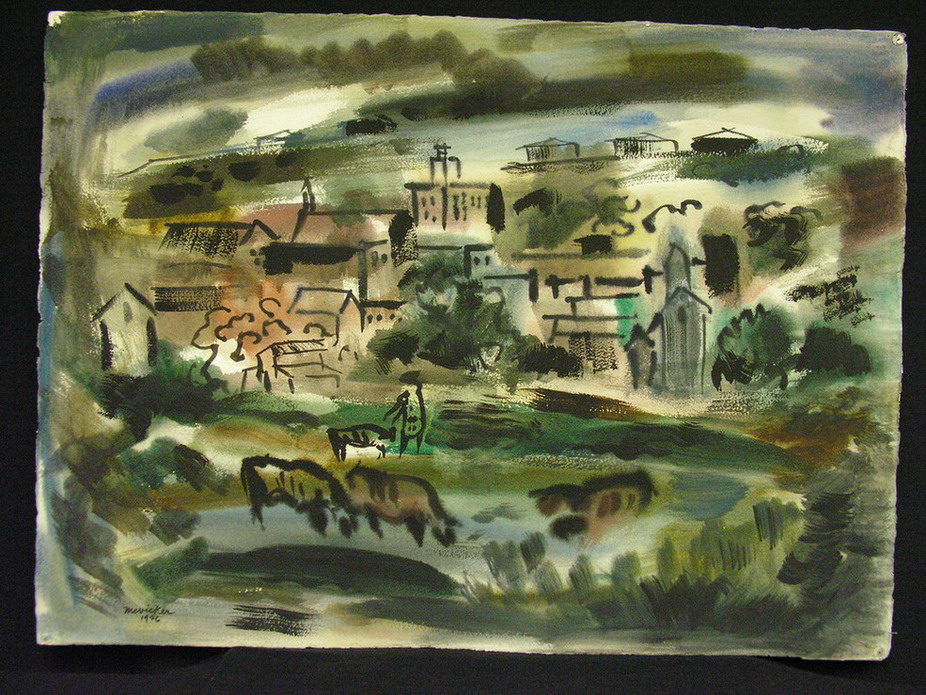 Appraisal: J J MCVICKER WATERCOLOR SMALL TOWN From his estate Artist