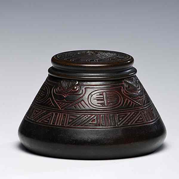 Appraisal: Tiffany Studios American Indian Inkwell American a Tiffany Studios bronze