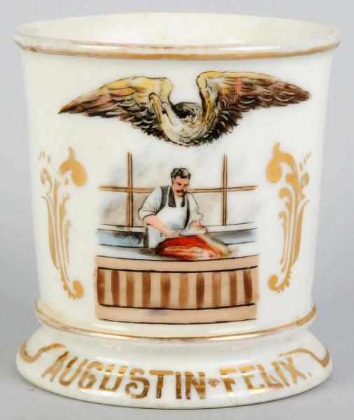 Appraisal: Butcher Shaving Mug Gilt name Augustin Felix Nice image of